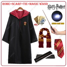 Harry Potter Hermione Gryffindor Robe Cloak Tie LED Magic Wand Scarf Costume UK