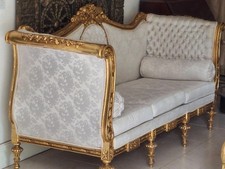 NEWLY Gilted Antique French Louis XVI 3seater IvoryFab Sofa-Great Cond-FREEdlvry