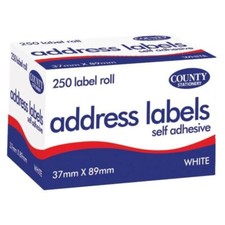 White Address Labels On Roll Adhesive Stickers Postage 89mm X 37mm - Pack 250
