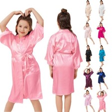 UK Kids Girls Kimono Robe Dressing Gowns Wedding Birthday Party Satin Bathrobe