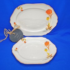 2 x Floral SERVING PLATTERS * Hand Painted SCOTCH IVORY Britannia Pottery x2578