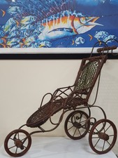 Rare Antique Victorian Doll Wicker 3 Wooden Wheel dolls Pushchair