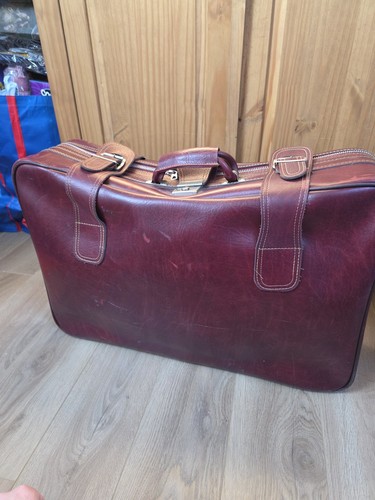 Vintage red leather suitcase - vintage,