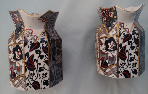 Pair hand painted masons - hand-painted,