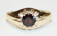 Gents 9ct Gold Garnet Gypsy Set Solitaire Ring Mens Size R-Z *BRITISH MADE*