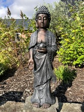 Large Copper & Silver Effect Standing Buddha Garden Decoration Gift