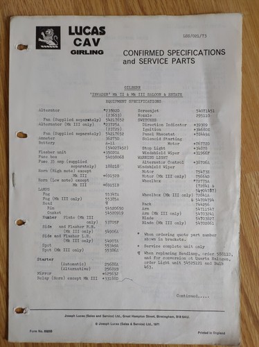 Gilbern lucas parts list - gilbern,