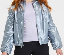 🥥 All In Motion Girls Solid Shine Windbreaker Jacket Size S(6/7)🆕