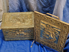 Antique brass Wood/coal box inc matching Brass fireguard.