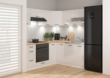 Corner Kitchen Set Complete DIY Fitted 11 Units Cabinets White Gloss Slab Junona