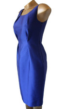 LK Bennett Blue Wool Silk Blend Tailored Pencil Dress Pleated Lined UK 8