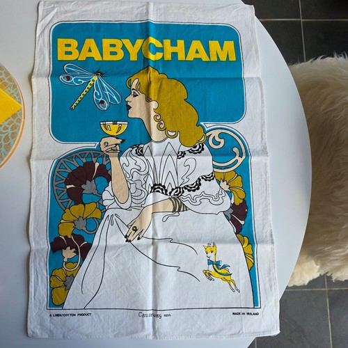 Vintage babycham tea towel - tea,