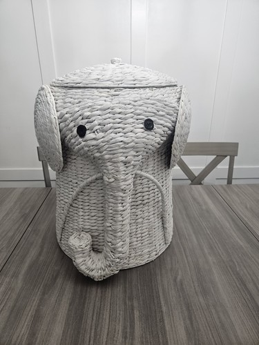 Elephant hamper white wicker - elephant,