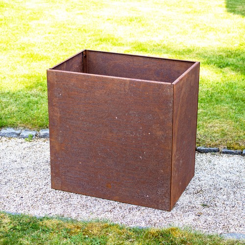 High rectangle rusted planter - rusted,