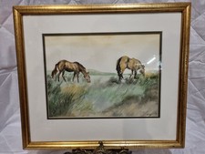Mary Beattie (signed H. Beattie) – “Grazing Horses” – Original Watercolour –...