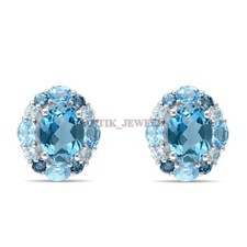 Natural Blue Topaz Gemstone with 925 Sterling Silver Cufflink #2010