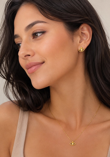 Evil eye necklace earrings set - necklace,