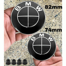 2x Fits For Bmw 82mm + 74mm Black & Silver Front And Rear Badges 2 Pin UK