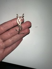 Yves Saint Laurent YSL Gold Metal Pin Badge Brooch Jewelry