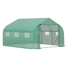 Outsunny 3.5 x 3 x 2m Outdoor Tunnel Greenhouse w/ Roll Up Door 6 Windows Green