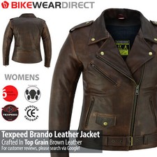 Womens Leather Brando Motorbike Jacket Marlon Biker Motorcycle Perfecto Armour