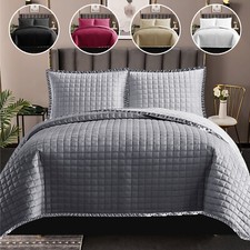 3 Piece Quilted Bedspread Bed Throw Single Double King Size Embossed Bedding Set