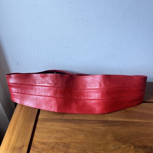 Red leather wide obi belt - leather,