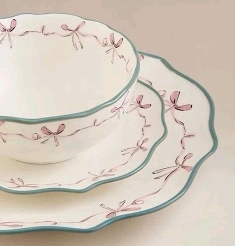 Pink ribbon bow dinner set - pink,