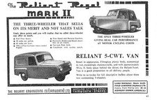 1954 Advert Reliant REGAL 'Mk.I1' 3-Wheeled Minicar & 5cwt Van Original Print Ad