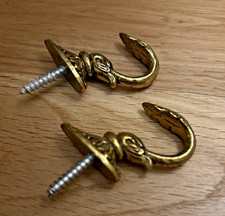 Vintage French Matching Pair of Rounded Ornate Brass Curtain Tieback Hooks