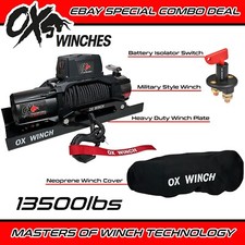 OX WINCH MILITARY COMBO DEAL 13500lb  WINCH - BLACK SYNTHETIC ROPE  & *TORCH*