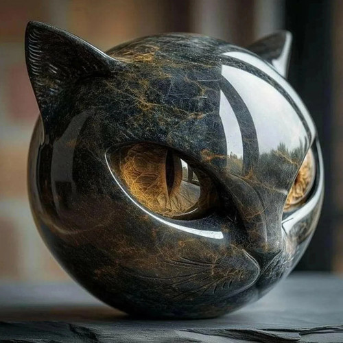 Black cat stone figurine - stone, resin