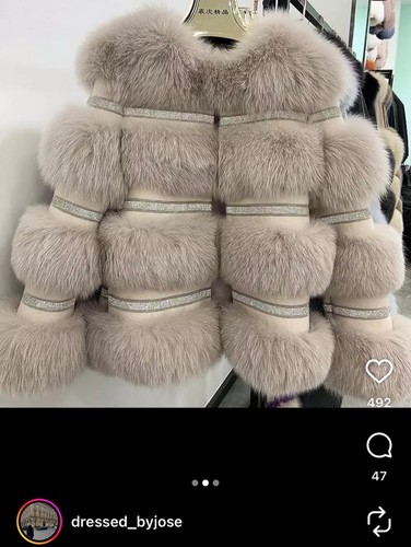 Real fox fur beige/diamonte