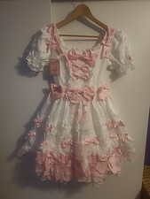 Cute Girly Kawaii Lolita White and Pink Bow Dress Size Large