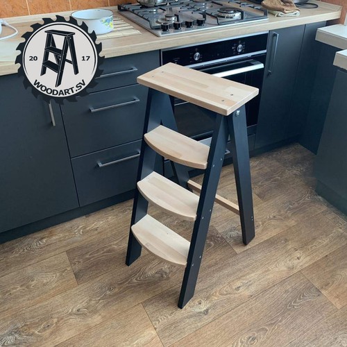 Wooden ladder kitchen stool - kitchen,