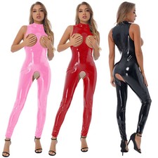 Body En Cuir Latex Brillant Fermeture Éclair Entrejambe Ouvert Combinaison