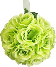 ROSE ARTIFICIAL FLOWER SILK KISSING BALL GREEN HANGING 6" WEDDING SHOWER PARTY