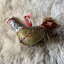 Vintage Antique Fabric Textile Christmas Victorian Bird Decoration