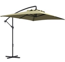 Outsunny Umbrella 3x2m Cantilever Banana Parasol Base Crank Handle 6 Ribs Beige