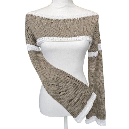 Handmade knit shrug taupe - knit,