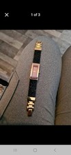 SEKSY Ladies Gold Watch with Black Swarovski Crystal Rocks & Bracelet Strap NWOT