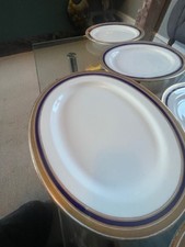 Cauldon Ltd L4145 15" long oval platter with cobalt blue and gold rim pattern