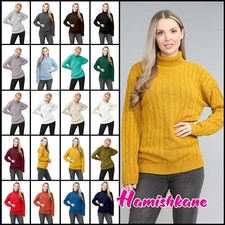 Polo High Neck Jumper Womens Cable Knitted Ladies Long Sleeve Sweater Pullover