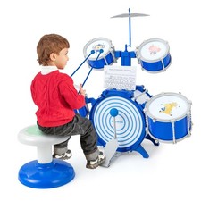 Kids Drum Kit with Stool Jazz Drum Set with Bass Drum Musical Instrument Toy