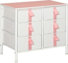 Kids Bedroom Chest of Drawers 6 Fabric Drawer Dresser Nursery Cabinet Pink White
