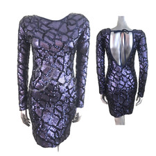 Little Mistress Sequin Dress Mini Navy Purple Bodycon Shift Mini Low Back UK 8