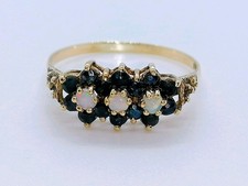 9ct Gold Sapphire And Opal Flower Ring Fully Hallmarked Size P 1/2