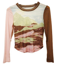 M Vtg 90s Y2K Mountains Acid House Soft Club Cyber Raver Y2K Futurism Mesh Shirt