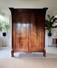 Large Antique Victorian Mahogany Linen Press TV Cabinet Armoire Wardrobe