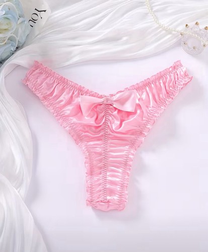 Pink satin ruched thong - pink,